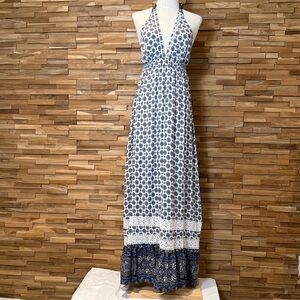 Verty | Navy & White | Geometric | Halter Maxi Dress | Various Sizes